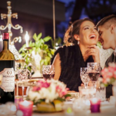 Young couple having dinner at a restaurant.